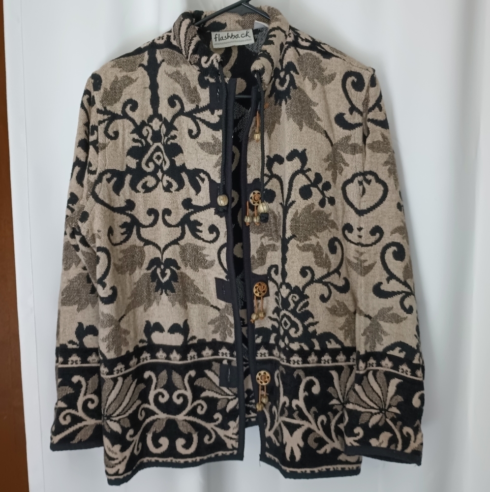 Flashback Vintage Southwestern Jacket Medium Tapestry Art Wood Buttons Navajo - Picture 6 of 15